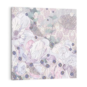 Obraz na płótnie 60x60 - Malowane oddechy istnienia - pomieszane tekstury, kwiatowe elementy