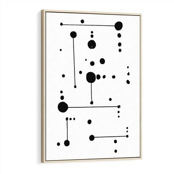 Obraz w ramie 70x100 - Nocne Zawirowania - abstrakcyjny plakat, czarne kropki i kreski - rama drewno