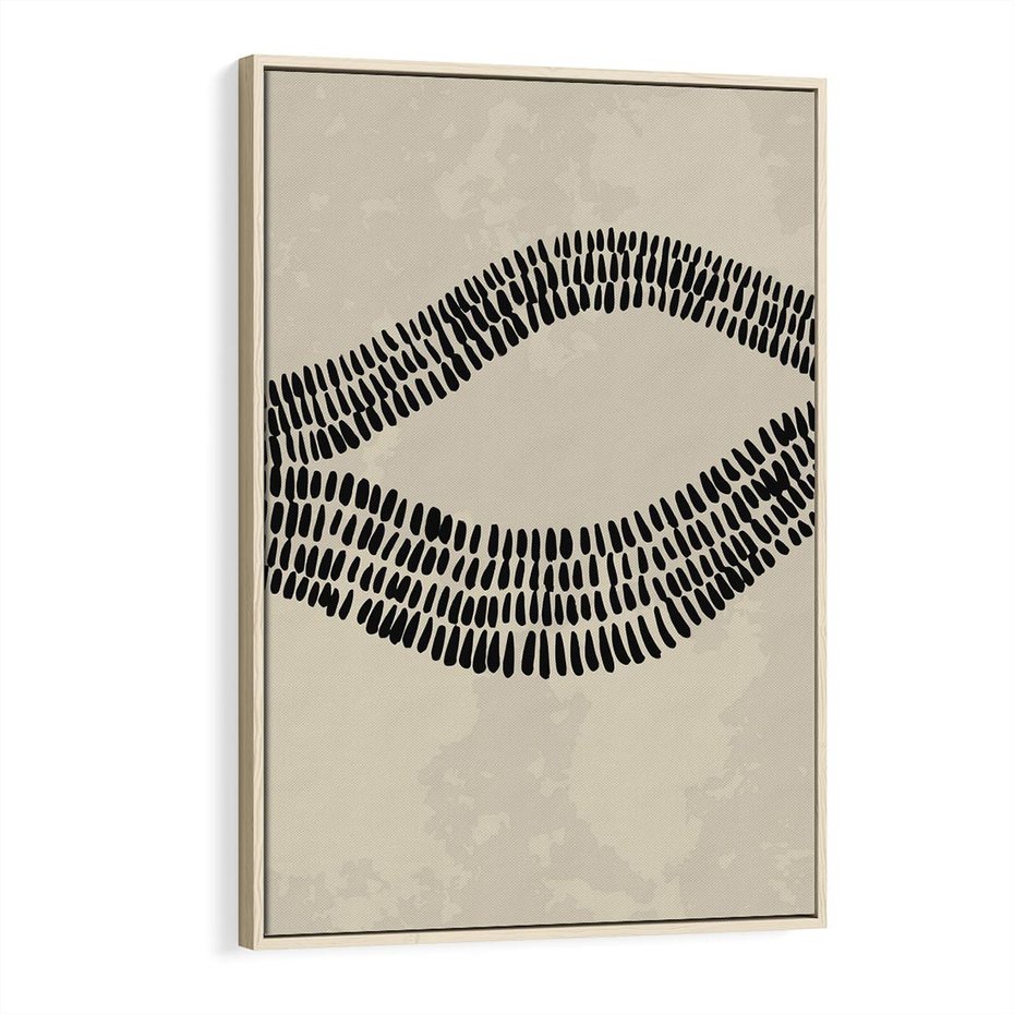 Obraz w ramie 80x120 - Kontury Ewolucji Materii - boho plakat, czarne kropki kreski - rama drewno
