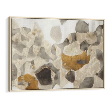 Obraz w ramie 70x50 - Nowoczesne Złoto i Szarość - plamy, złoto - rama drewno