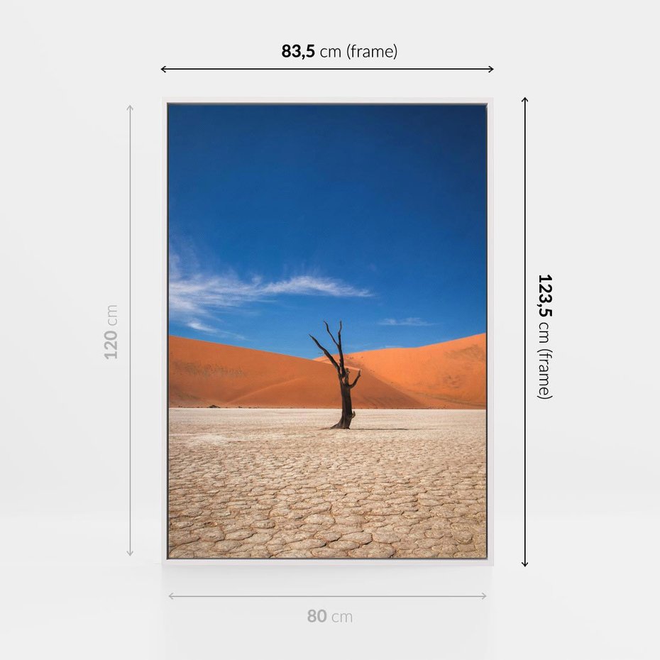 Obraz w ramie 80x120 - Słońce i Suche Drzewo - pustynia, suche - rama biała