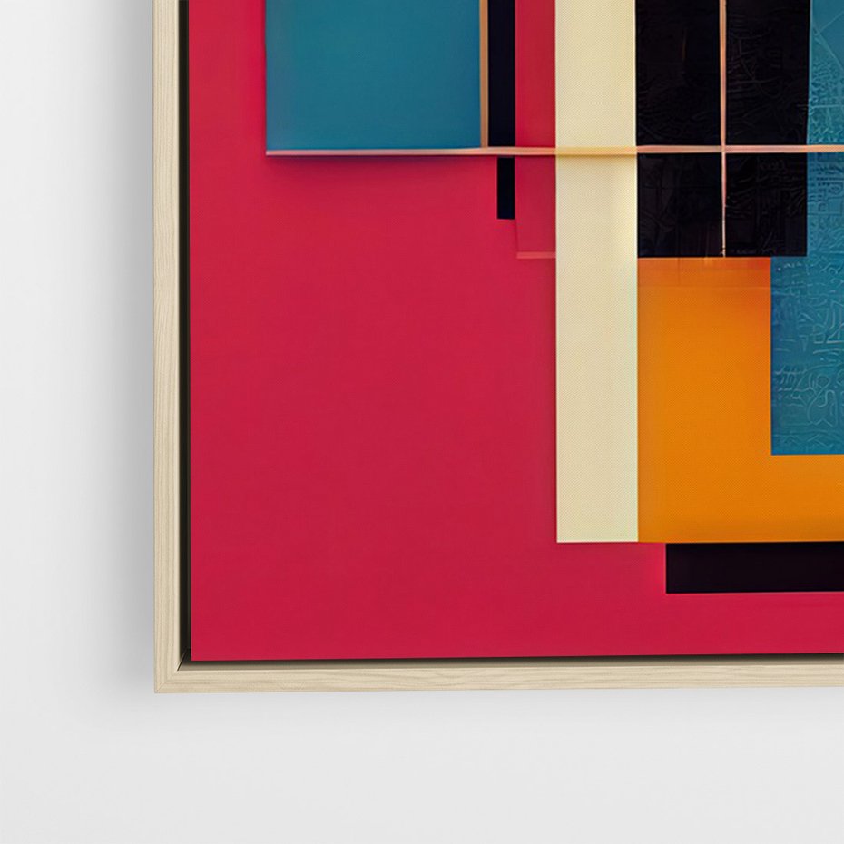 Obraz w ramie 80x120 - Przejście przez labirynt myśli - kolorowa abstrakcja, instalacja z prostokątów i lini - rama drewno