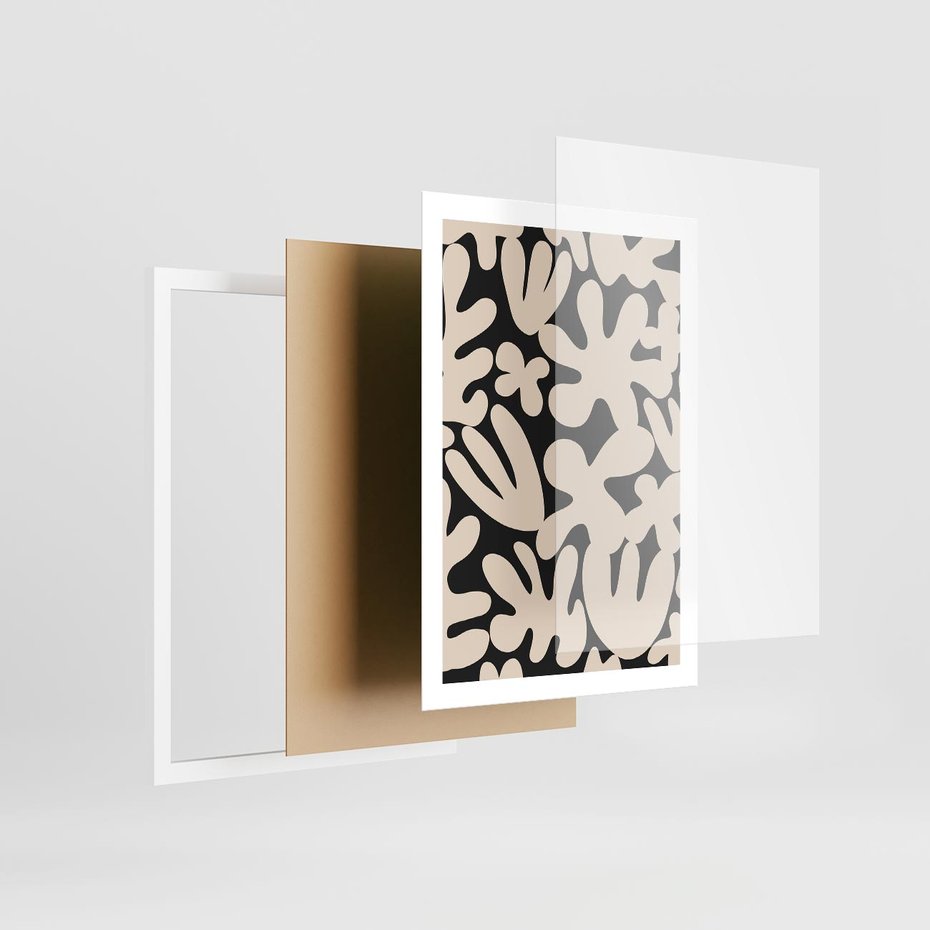 Plakat w ramie 50x70 - Księga Ukrytych Widoków - abstrakcyjne czarno białe formy, minimalizm - rama biała