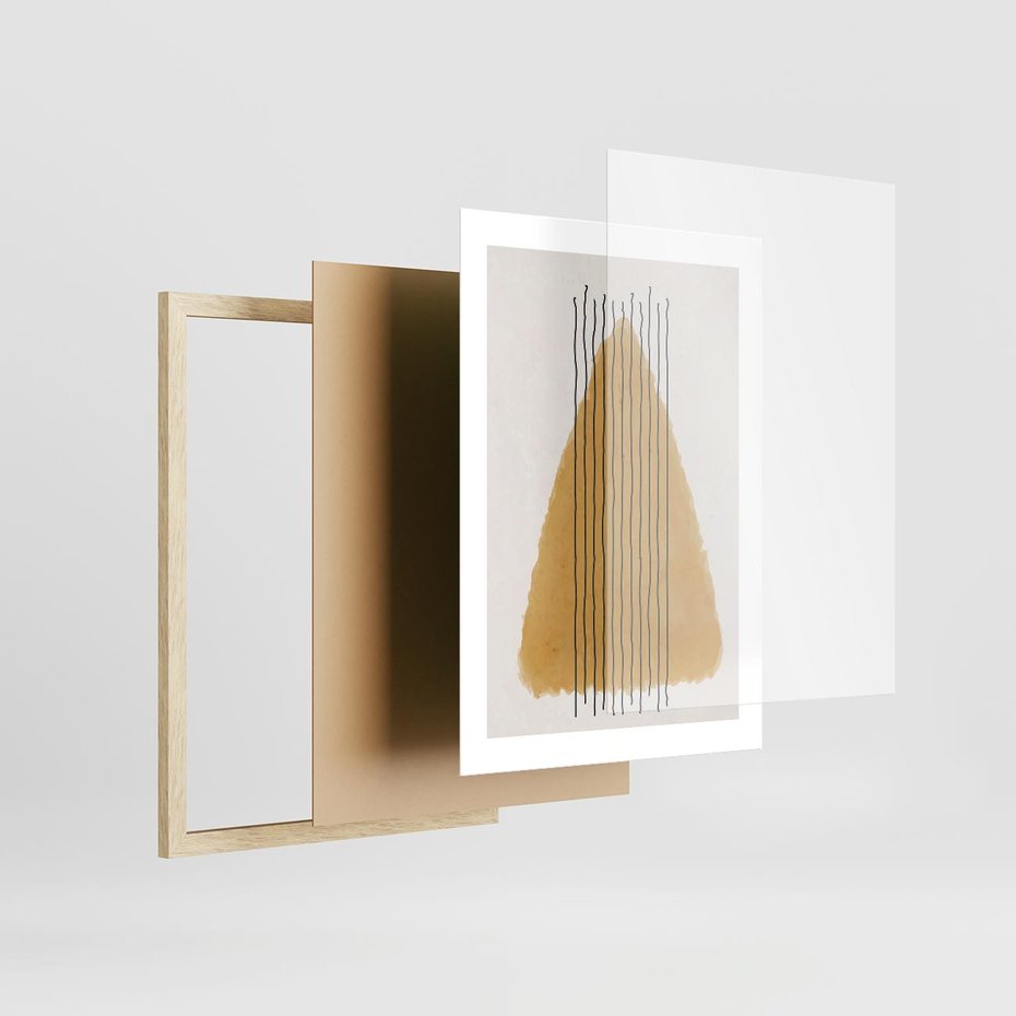 Plakat w ramie 30x40 - Migocące Impulsy - abstrakcyjna akwarelowa plama, nieregularne kreski - rama drewno