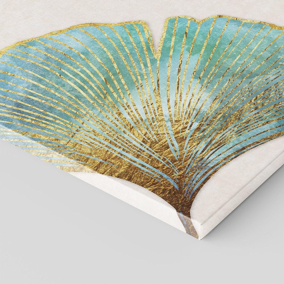 Obraz na płótnie 120x80 - Złota Melodia Liści - złote, turkusowe liście miłorzębu
