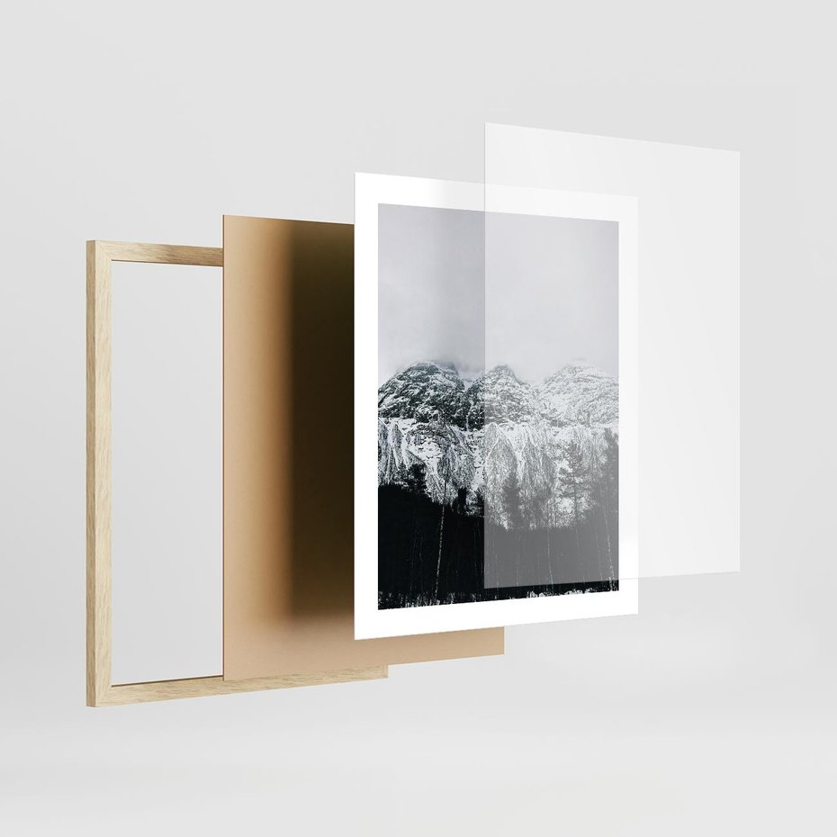 Plakat w ramie 40x50 - Zimowe Uroki Gór - góry ośnieżone, krajobraz górski - rama drewno
