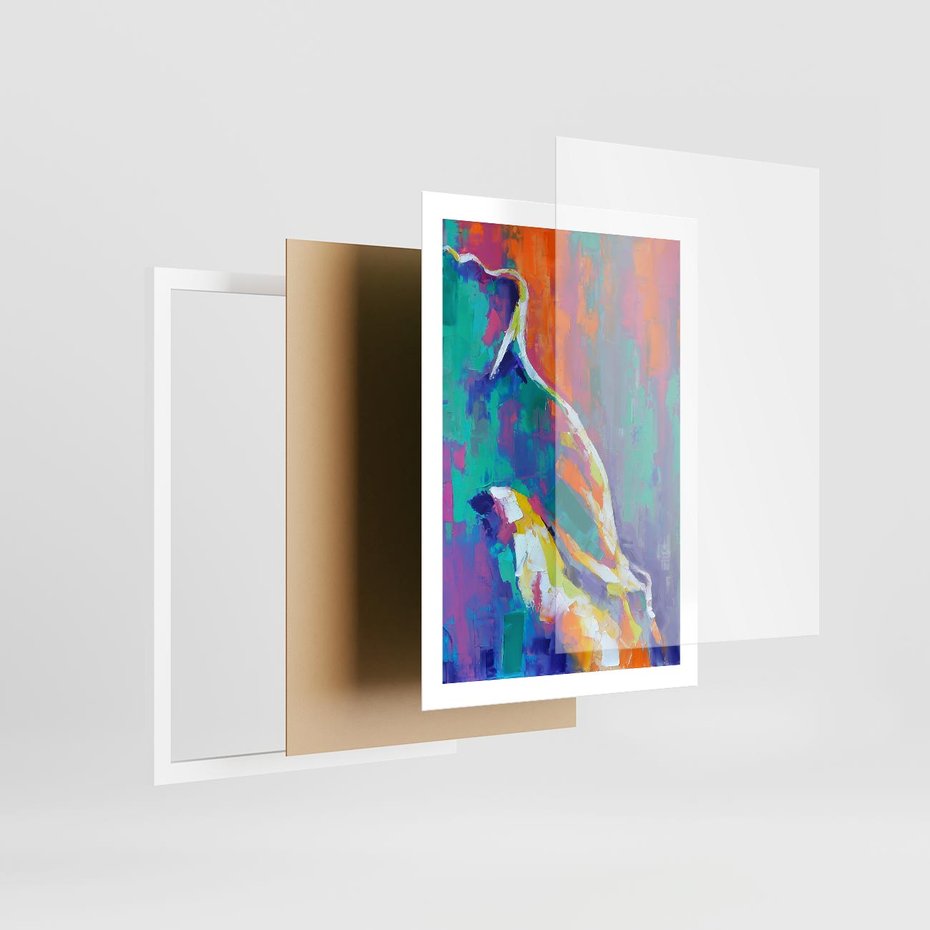 Plakat w ramie 50x70 - Olejne Wibrujące Emocje - abstrakcyjny obraz, różne kolorowe maźnięcia pędzla - rama biała