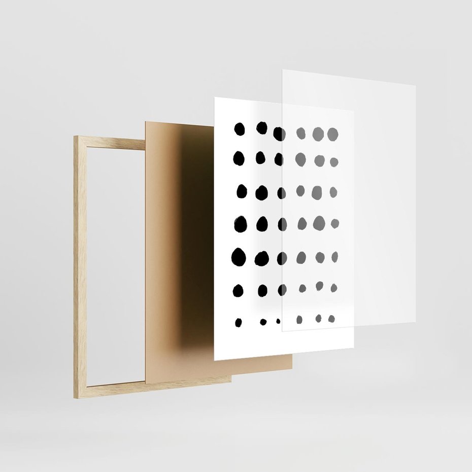 Plakat w ramie 50x70 - Migocące Anomalie - abstrakcyjna kompozycja z czarnych kropek, minimalistyczny czarno bialy plakat - rama drewno