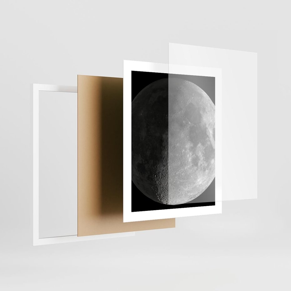 Plakat w ramie 40x50 - Kontrastowy księżyc w czerni i bieli - księżyc, czarno - rama biała