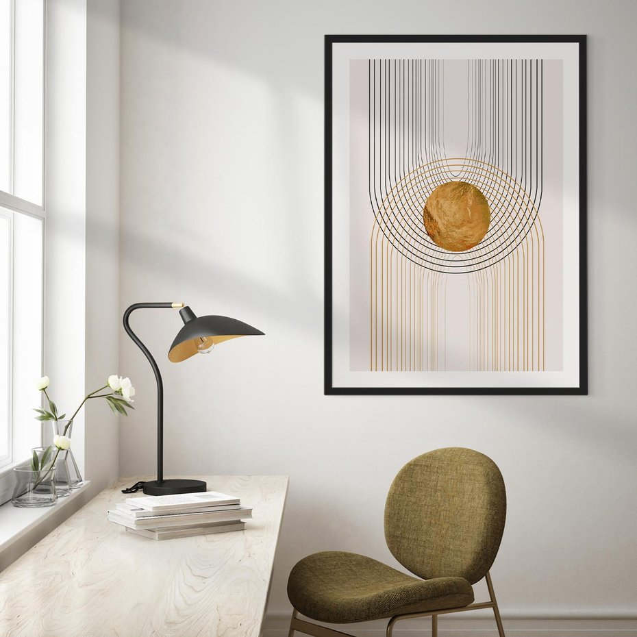 Plakat w ramie 30x40 - Złota Geometria - styl modern, złoto - rama czarna