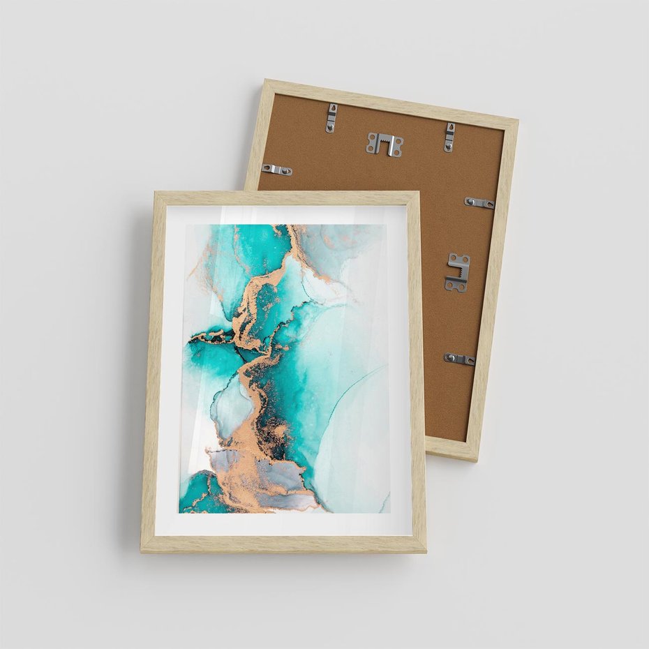 Plakat w ramie 30x40 - Elegancja i Subtelność - marmur, złoto - rama drewno