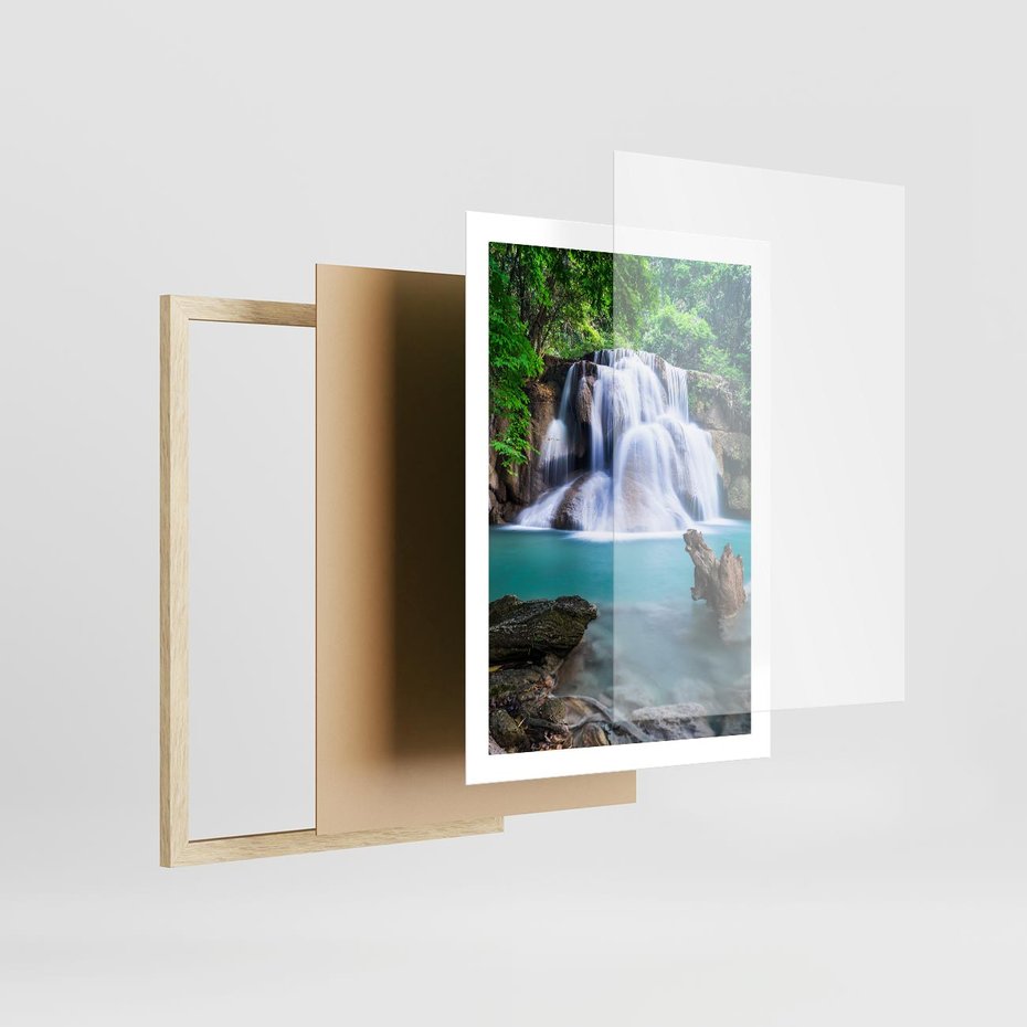 Plakat w ramie 50x70 - Abstrakcyjna nowoczesność - wodospad, woda - rama drewno