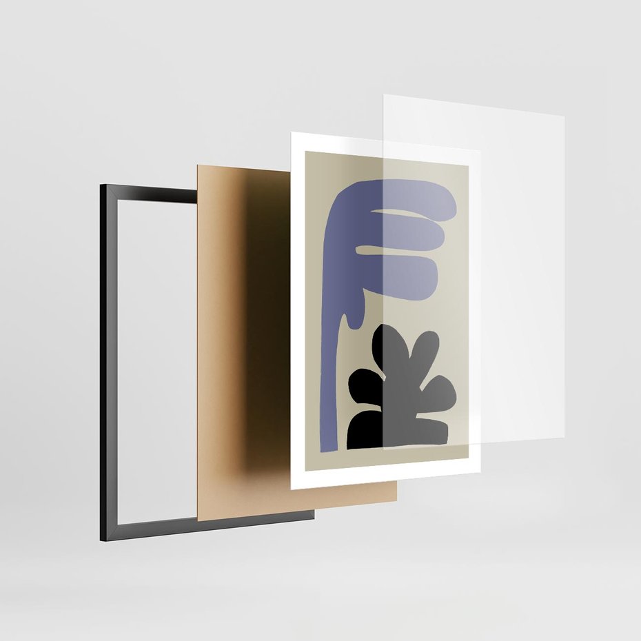 Plakat w ramie 50x70 - Abstrakcyjne Interakcje Form - minimalizm, boho plakat - rama czarna