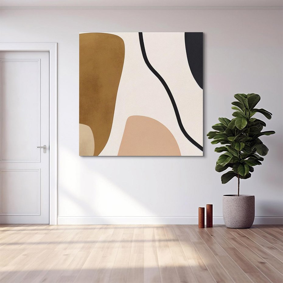 Obraz na płótnie 60x60 - Harmonia chaosu i porządku - abstrakcyjne kształty, kolory beżu i brązu