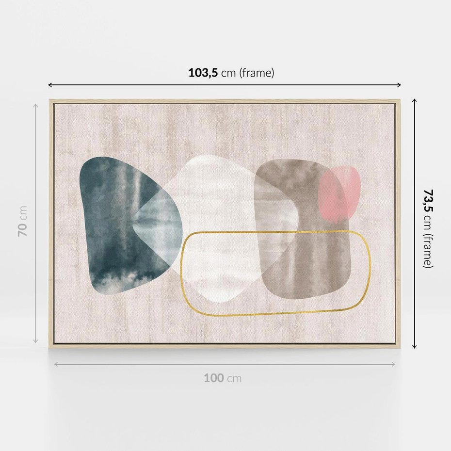 Obraz w ramie 100x70 - Minimalistyczne Plamy Farby - pastelowe geometryczne plamy, akwarela - rama drewno