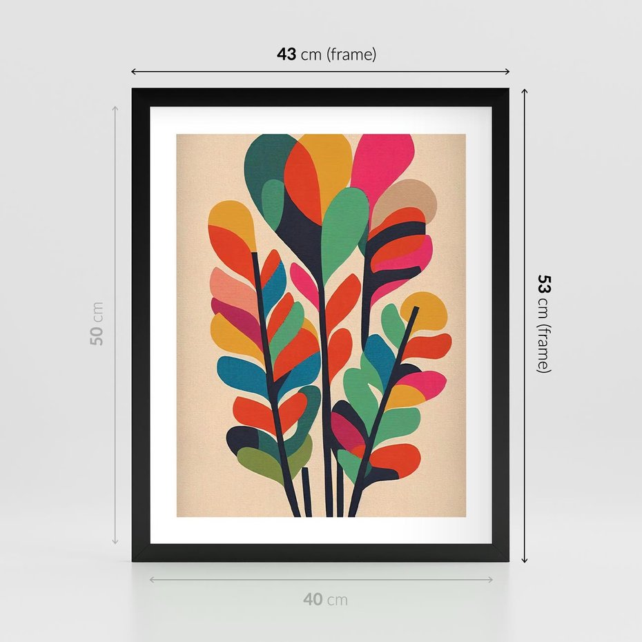 Plakat w ramie 40x50 - Symfonia Wzrokowych Impresji - abstrakcyjny kolorowy tęczowy obraz, inspiracje roślinne - rama czarna