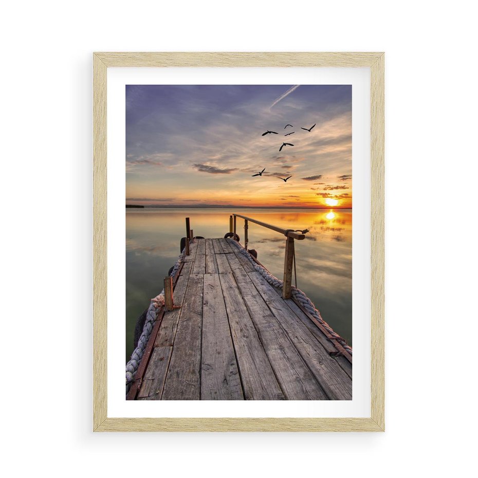 Plakat w ramie 50x70 - Zachód Słońca na Pomostcie - zachód, słońca - rama drewno