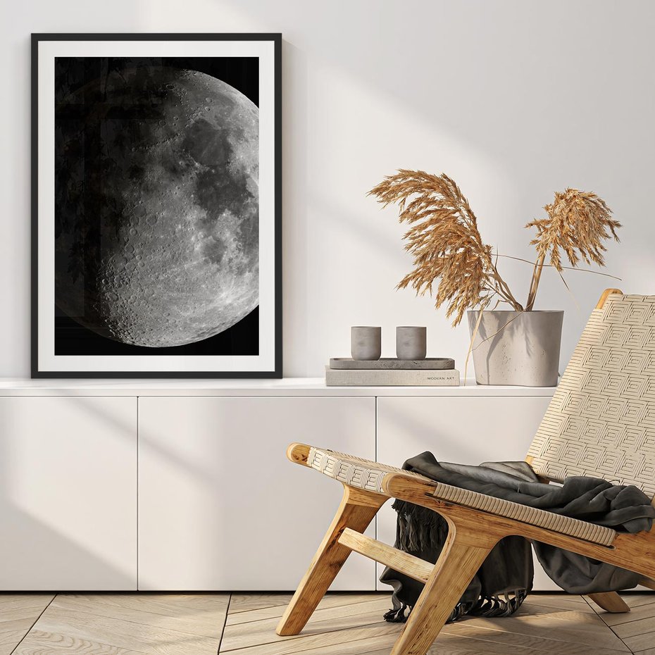 Plakat bez ramy 40x50 - Kontrastowy księżyc w czerni i bieli - księżyc, czarno