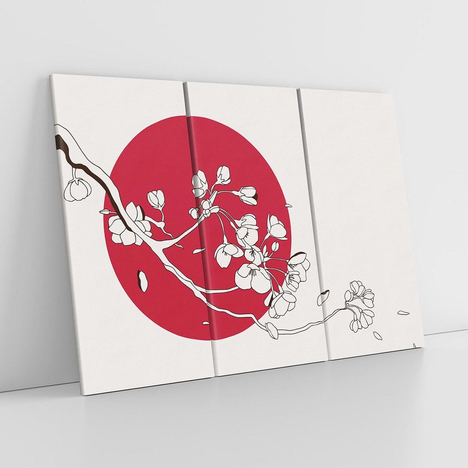 Obraz na płótnie 120x80 - Esencja Zen - kwiatnąca wiśnia, orientalna grafika
