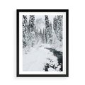 Plakat w ramie 50x70 - Spokój Zimowego Lasu w Górach - zima w lesie, w górach - rama czarna