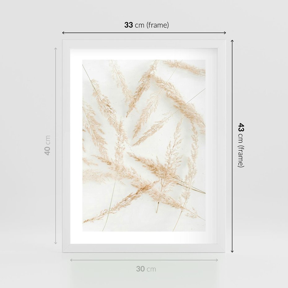 Plakat w ramie 30x40 - Pampas w Stylu Boho: Kompozycja Natury - suche trawy, pampas - rama biała