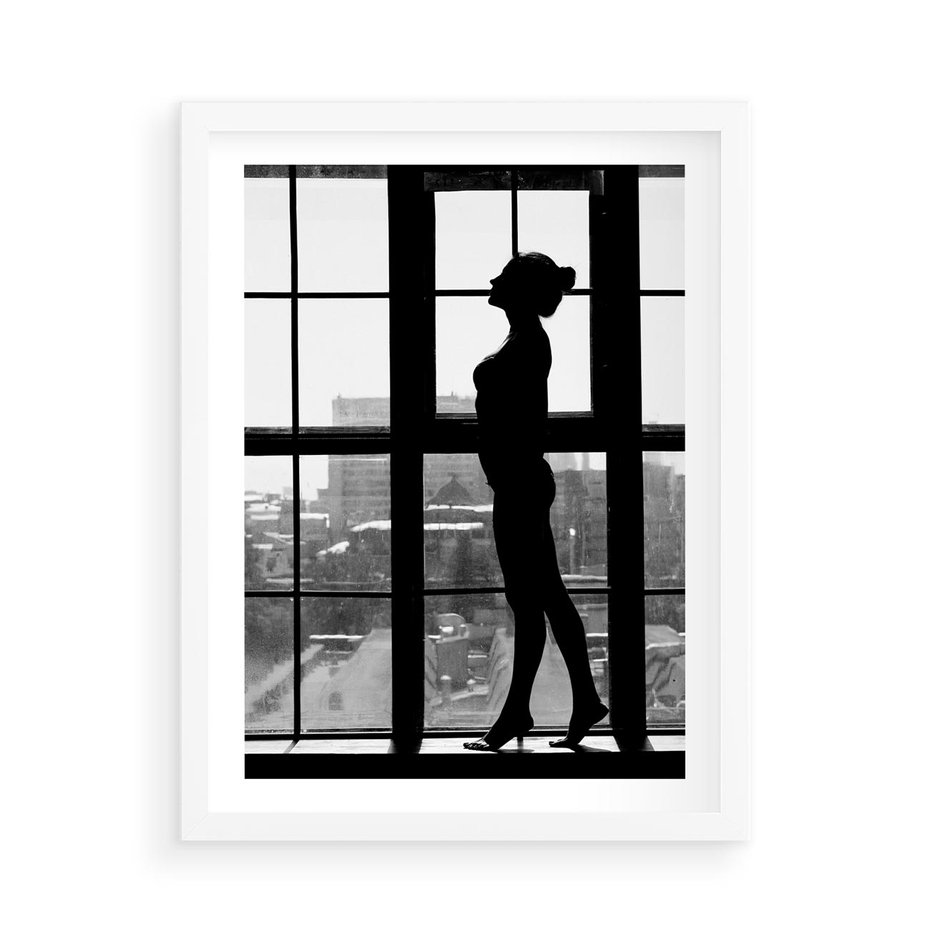 Plakat w ramie 50x70 - Piękno Kobiecej Formy - retro zdjęcie, czarno białe - rama biała