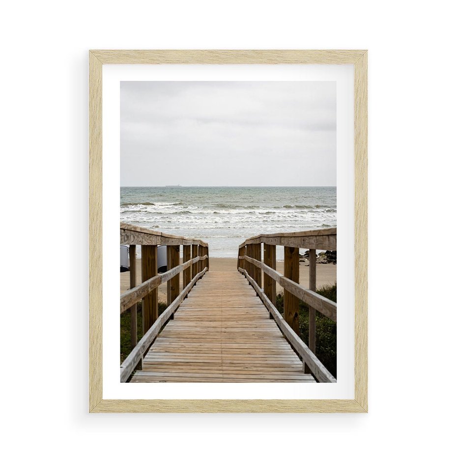 Plakat w ramie 50x70 - Morze i drewniany pomost - morze, pomost - rama drewno