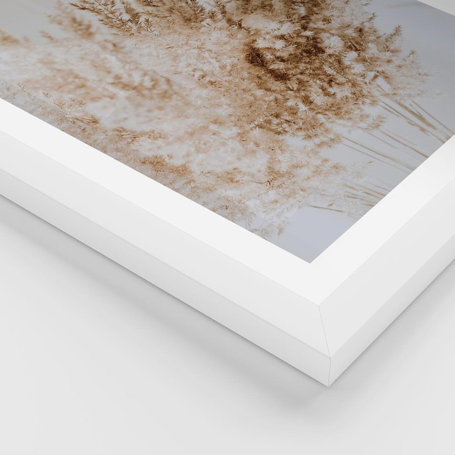 Plakat w ramie 30x40 - Boho Urok Traw Pampasowych - suche trawy, pampas - rama biała