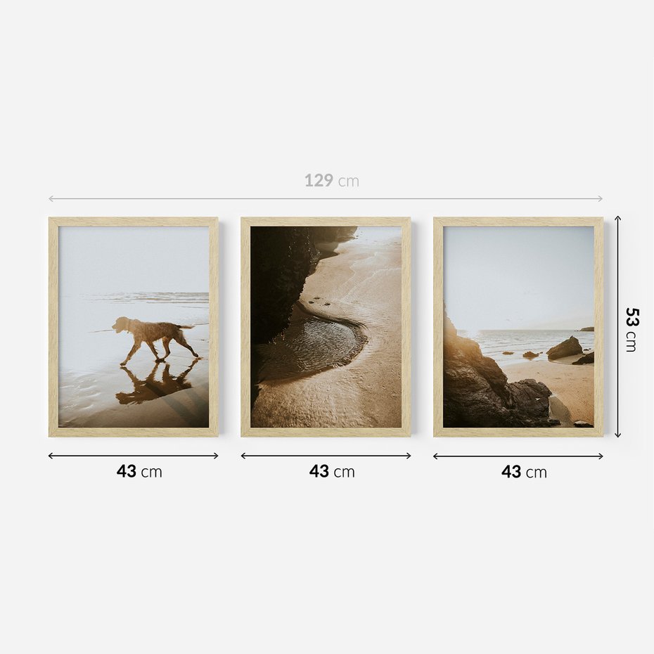 Zestaw obrazy w ramie 40x50 galeria - Zachód, słońca, na, plaży - rama drewno