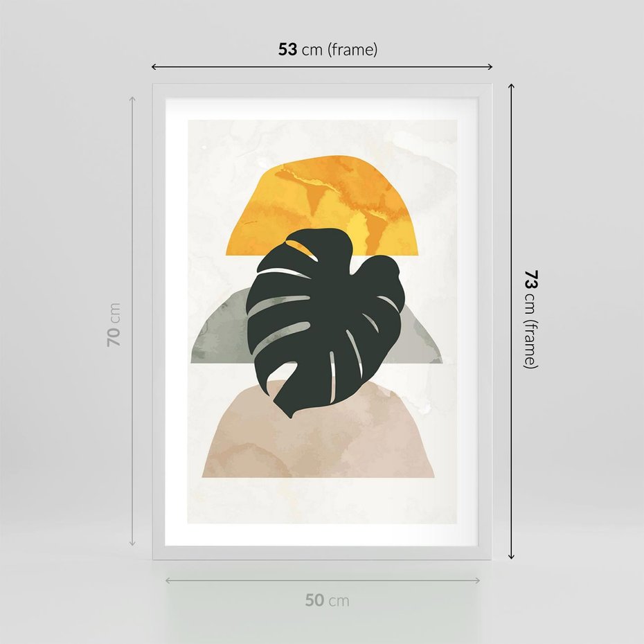 Plakat w ramie 50x70 - Monstera i Boho Elementy - grafika, boho klimat - rama biała