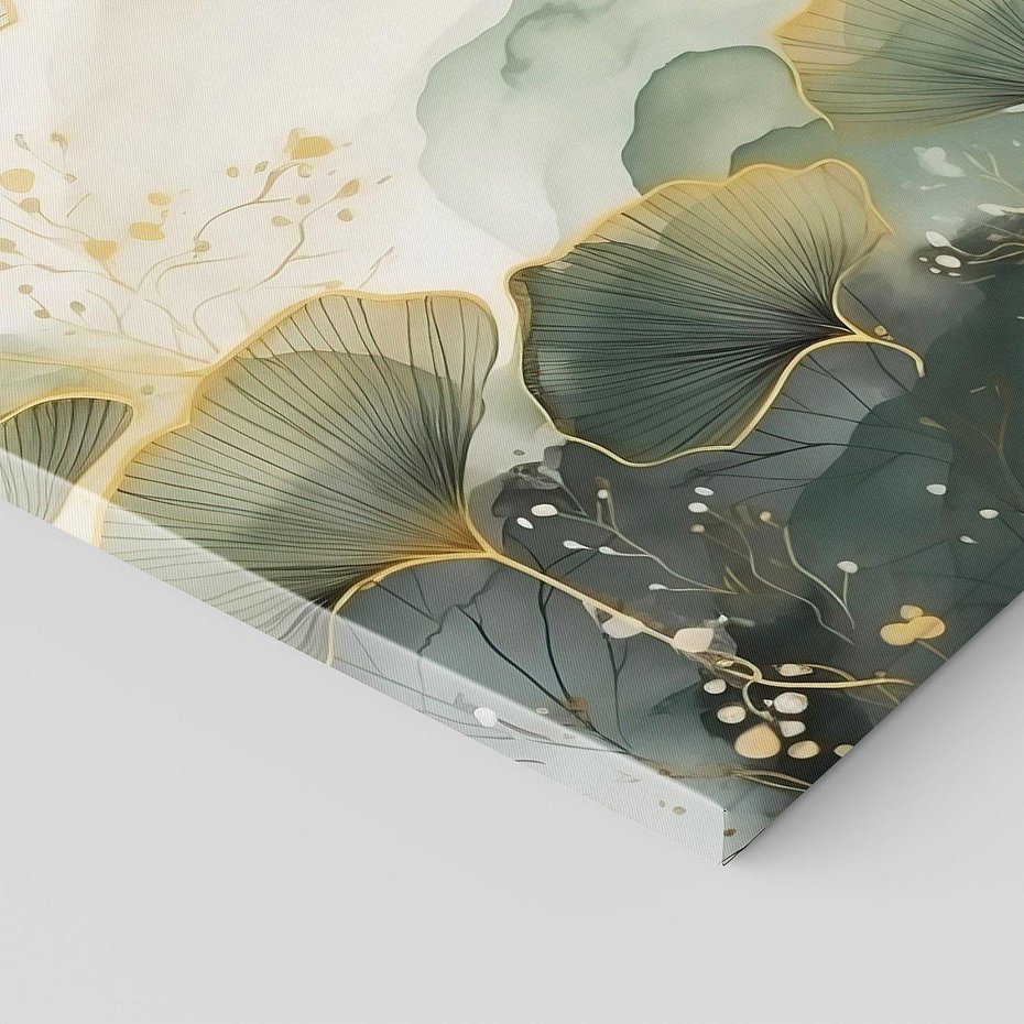 Obraz na płótnie 30x30 - Natura w Złotym Odcieniu - złote elementy, liście miłorzębu japońskiego