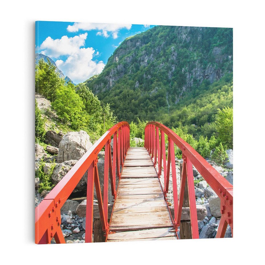 Obraz na płótnie 70x70 - Most do przygody - góry, most