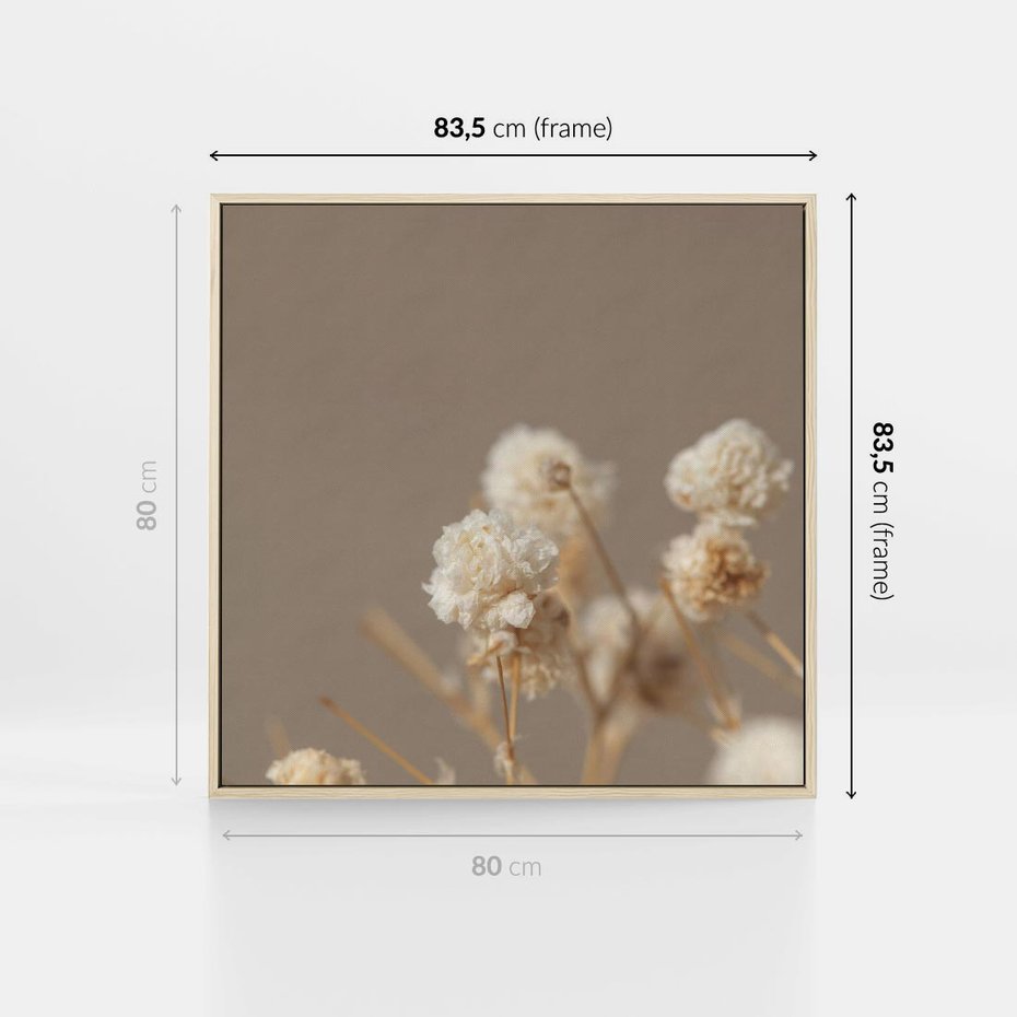 Obraz w ramie 80x80 - Przezroczyste piękno - gipsówka, suche - rama drewno