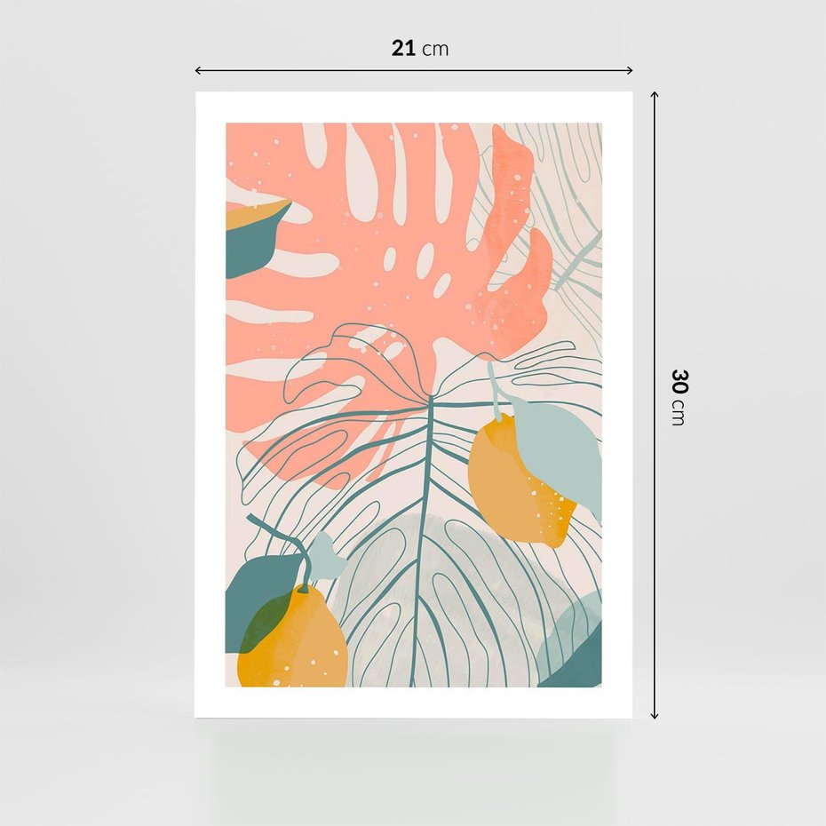 Plakat bez ramy 21x30 - Sztuka Natury: Liście Monstery w Pastelach - nowoczesna grafika, pastelowe liście monstery
