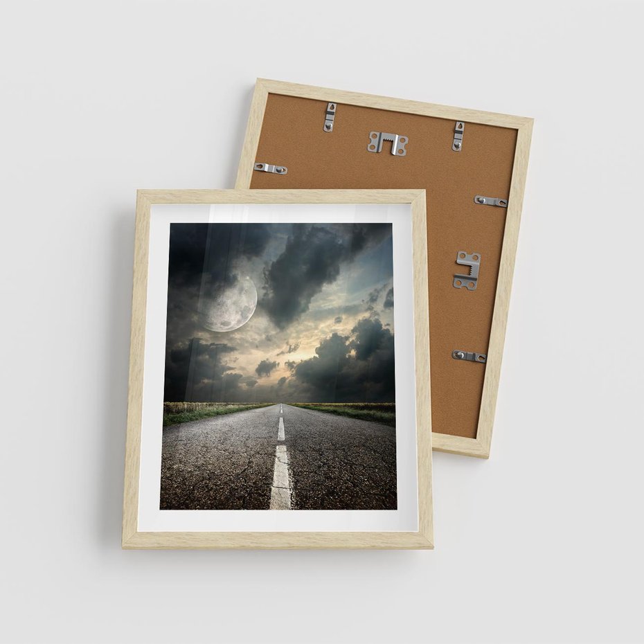 Plakat w ramie 40x50 - magia nocnej drogi - droga, księżyc - rama drewno