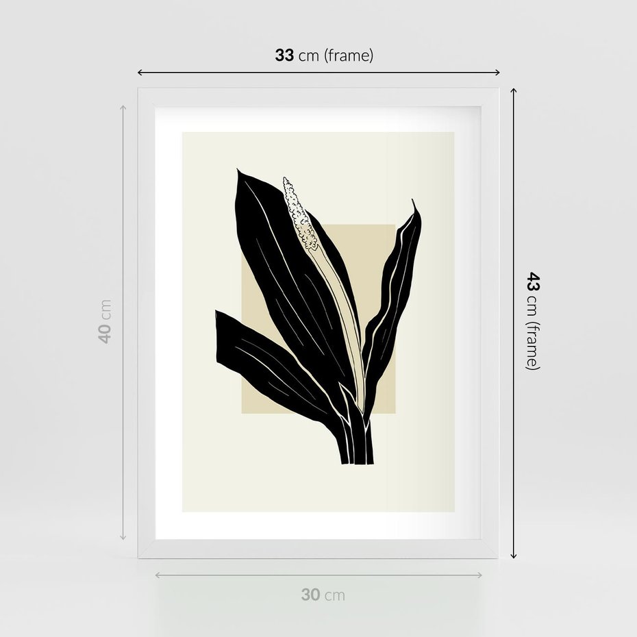 Plakat w ramie 30x40 - Harmonia liści - minimalistyczny obraz, szkic - rama biała