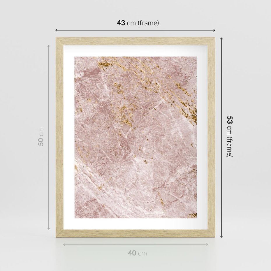 Plakat w ramie 40x50 - Wyjątkowa Stylizacja - marmur, złoto - rama drewno