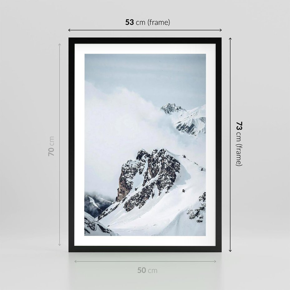Plakat w ramie 50x70 - Górski Majestat - górskie szczyty pod śniegiem, górski krajobraz - rama czarna
