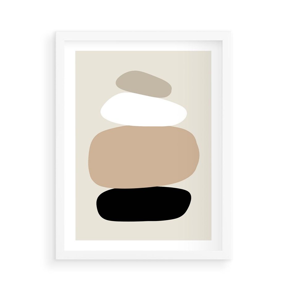 Plakat w ramie 50x70 - Zgeometryzowane Kształty - modernistyczny plakat, obłe kształty - rama biała