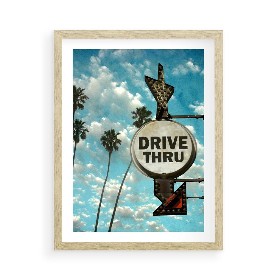 Plakat w ramie 50x70 - Znaki Palm: Relaksująca Oaza - znak, palmy - rama drewno