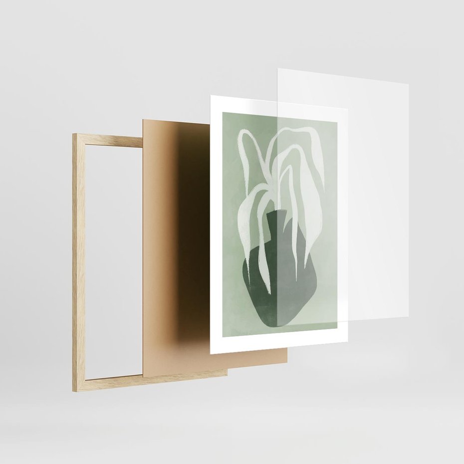 Plakat w ramie 30x40 - Zieleń Pulsującego Spokoju - zielona abstrakcja, zgaszona zieleń - rama drewno