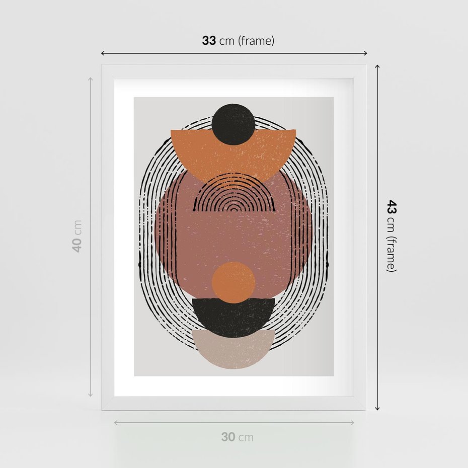 Plakat w ramie 30x40 - Abstrakcja w Odcieniach Brązu i Beżu - geometria, abstrakcyjna grafika - rama biała