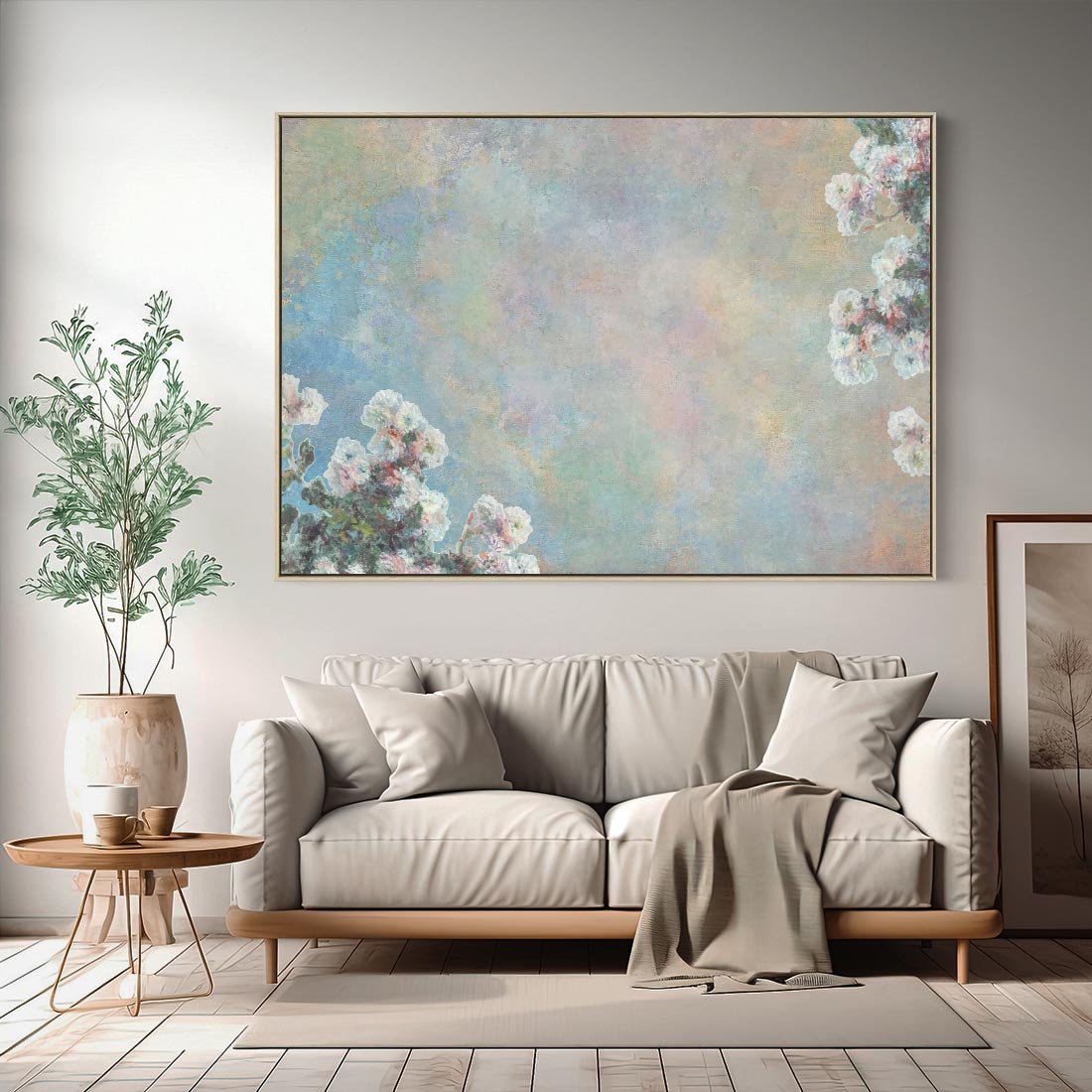 Obraz w ramie 120x80 - Księżycowy sen artysty - subtelny obraz olejny, minimalizm - rama drewno