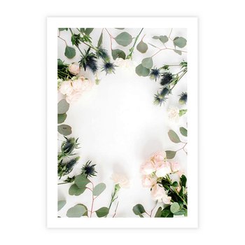 Plakat bez ramy 21x30 - Róże i Zielone Liście - kompozycja kwiatowa, róże