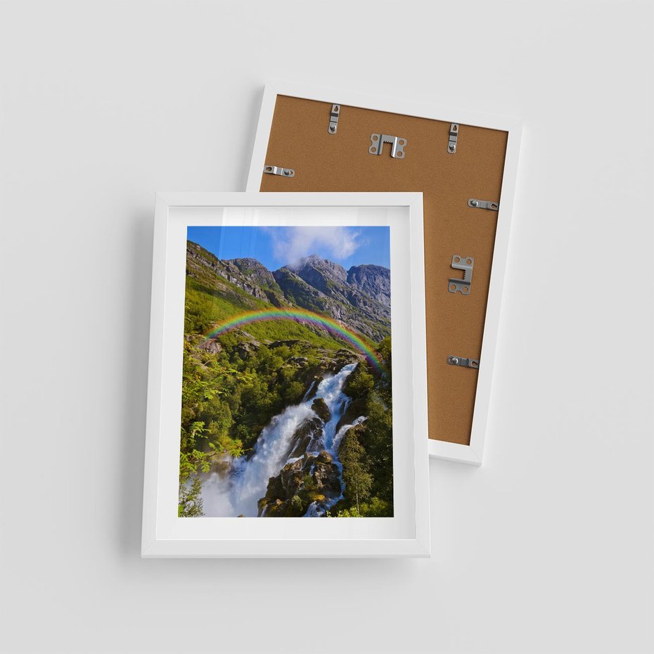 Plakat w ramie 30x40 - Tęczowe góry - harmonia kolorów - tęcza, góry - rama biała