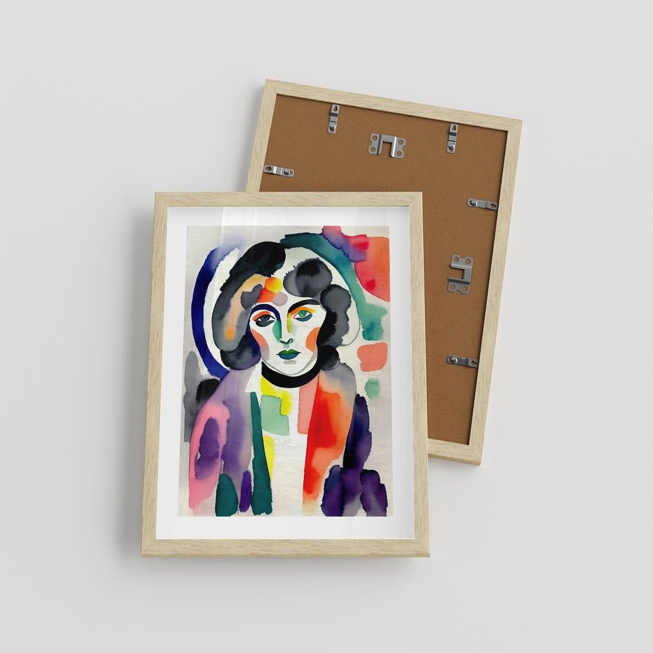 Plakat w ramie 30x40 - Subtelne Akwarelowe Ulotności - abstrakcyjny akwarelowy portret kobiety, rozmyte farby - rama drewno