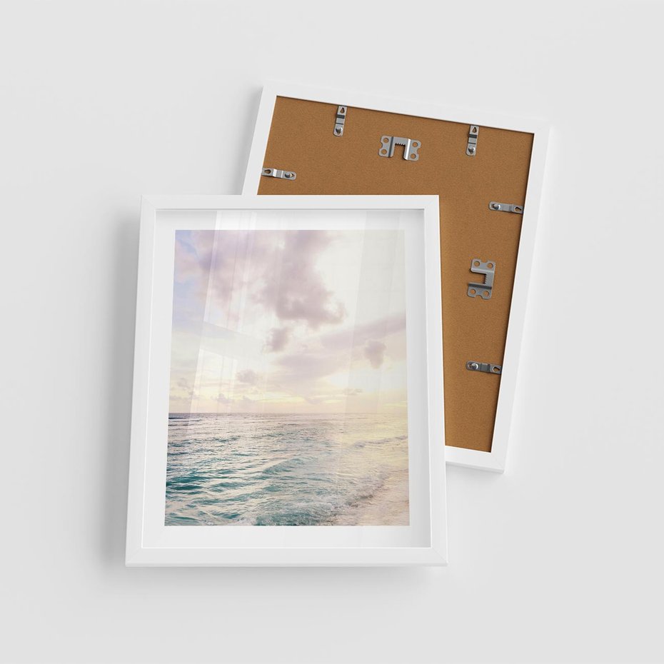 Plakat w ramie 40x50 - Pastelowa Plaża - plaża, pastelowe kolory - rama biała