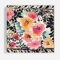 Obraz w ramie 50x50 - Opowieść w kroplach farb - akwarelowe kwiaty, mocna ornamentowa czarna ramka namalowana dookoła obrazu - rama biała