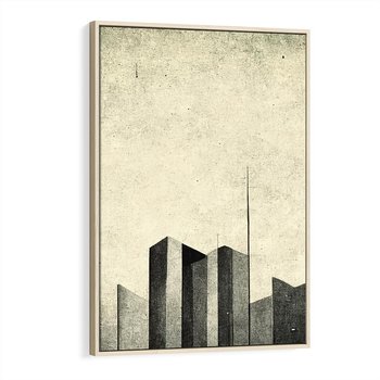 Obraz w ramie 80x120 - Mroczne Wieżowce - postarzana grafika, perspektywa budynków wieżowców - rama drewno