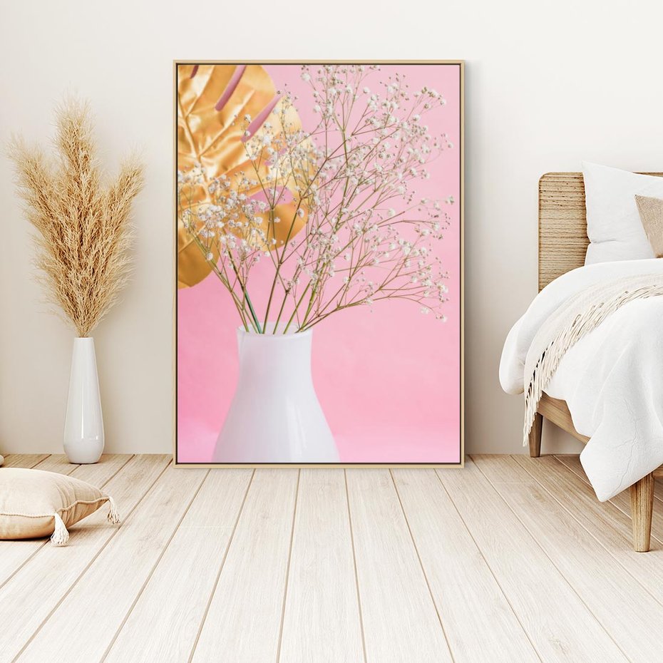 Obraz w ramie 80x120 - Przyjemność Złotej Natury - złote, liście - rama drewno